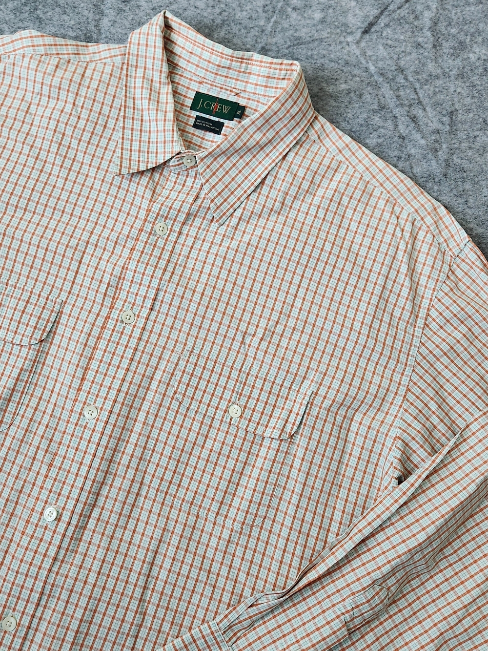 Vintage J.Crew Oarsman Plaid Button Down Shirt Men's XL Orange Normcore Preppy